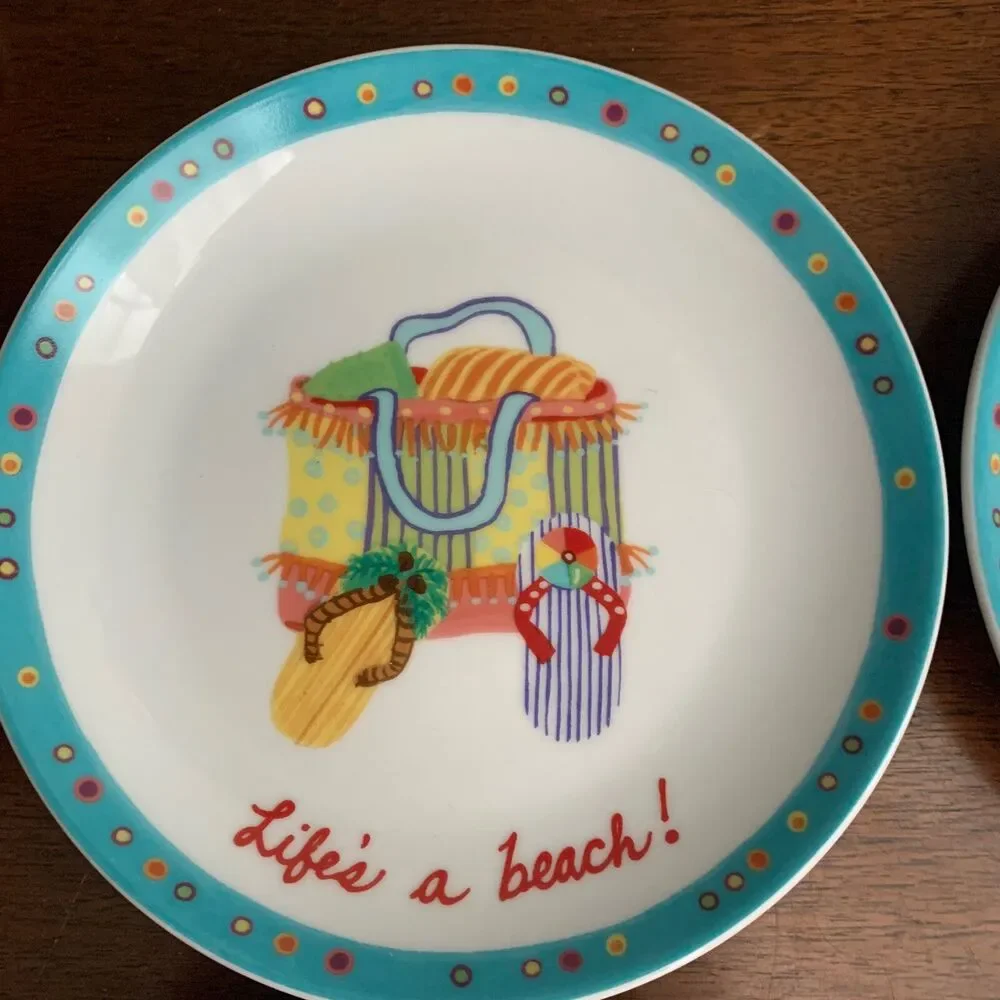 Life’s A Beach Lot of 4 Decorative Dessert Plates Carol Eldridge USA 2004